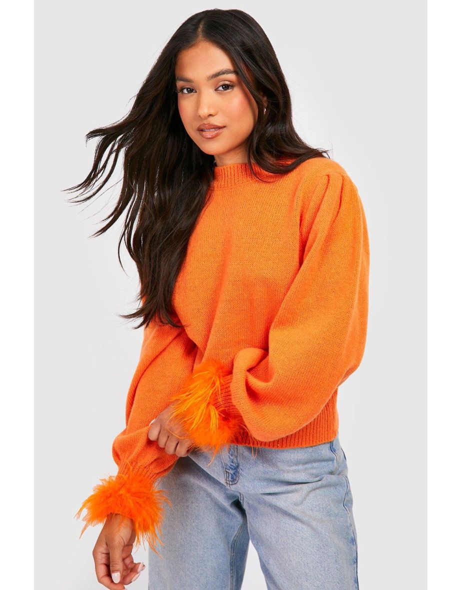 Petite Feather Cuff Jumper - orange - 3