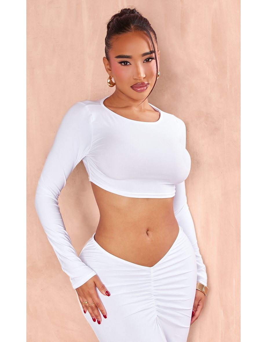 Shape White Slinky Long Sleeved Crop Top