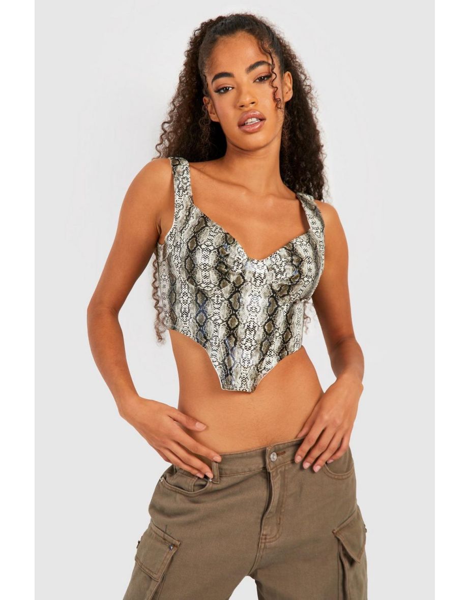 Snake Pu Corset Top - grey