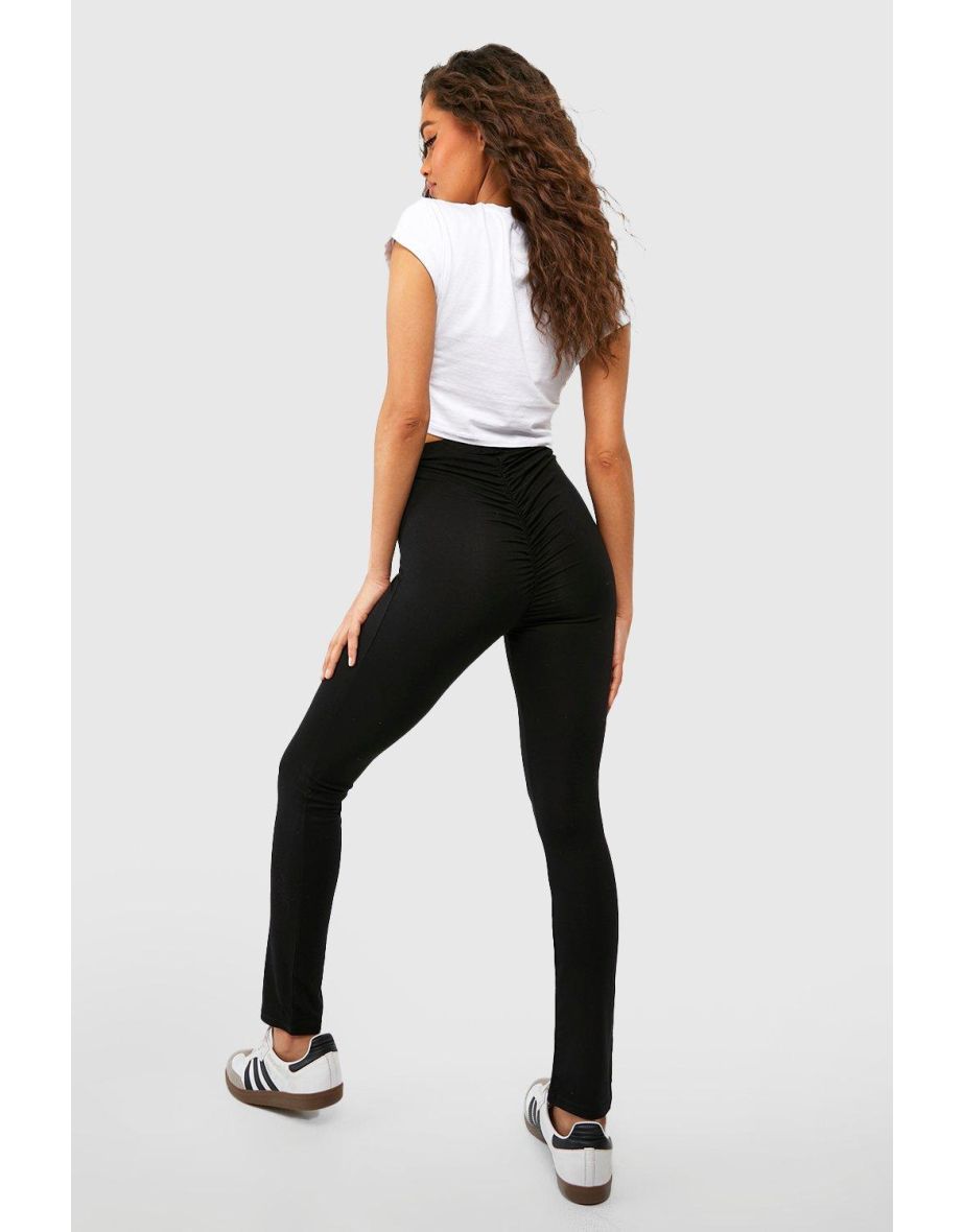Black Ruched Bum High Waisted Basic Leggings - black