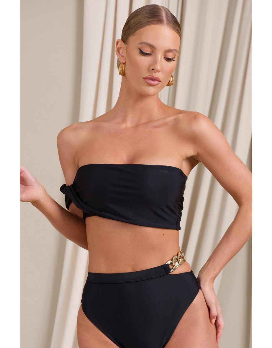 Dusk | Black Draped Bandeau Bikini Top