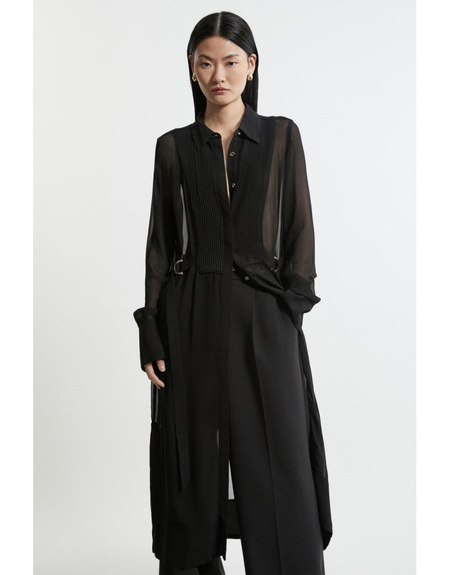 Viscose Pintuck Shirt Woven Midi Dress