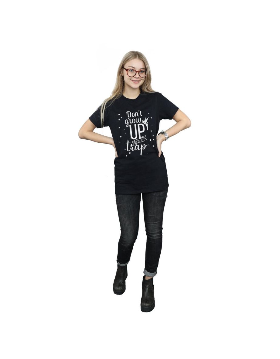 Disney Womens/Ladies Tinker Bell Don´t Grow Up Cotton Boyfriend T-Shirt - Black