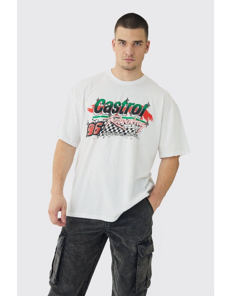 Tall Oversized Castrol GTX License Print T-Shirt - white