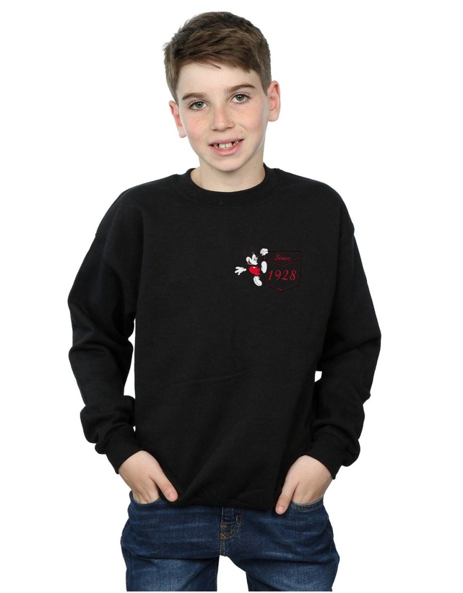 Disney Boys Mickey Mouse Faux Pocket Since 1928 Sweatshirt - Black