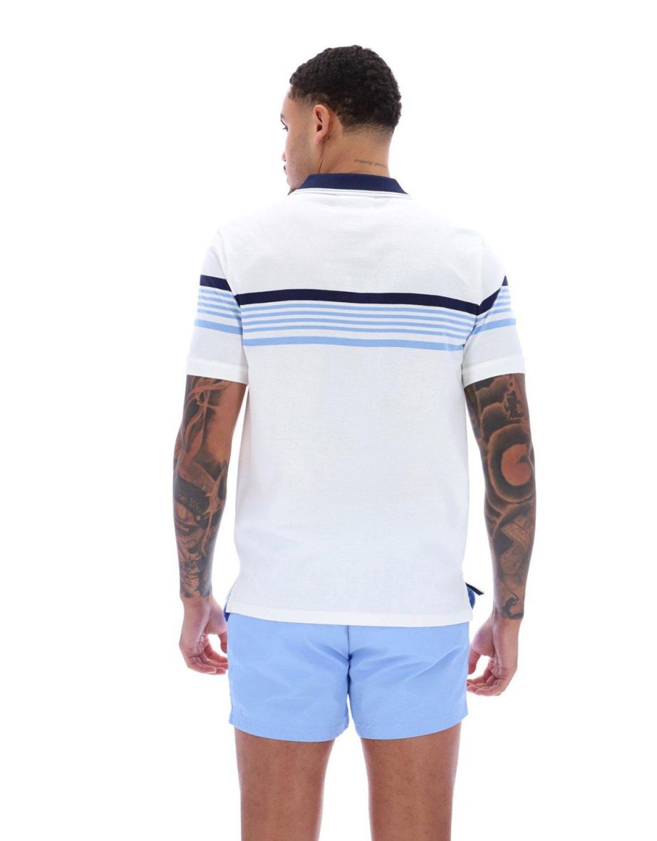 Francis Yarn Dye Stripe Polo White Fila Navy Vista Blue - 3