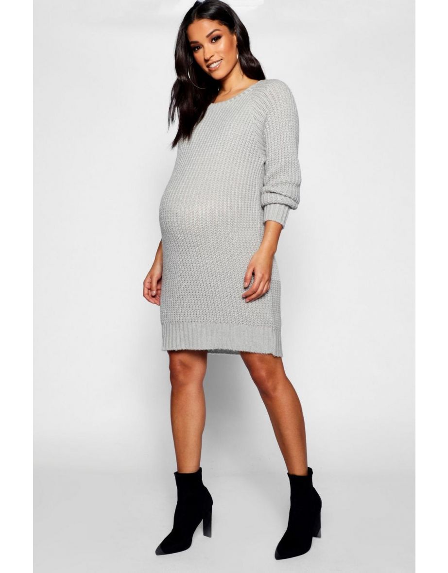 Maternity Soft Knit Jumper Dress - grey marl