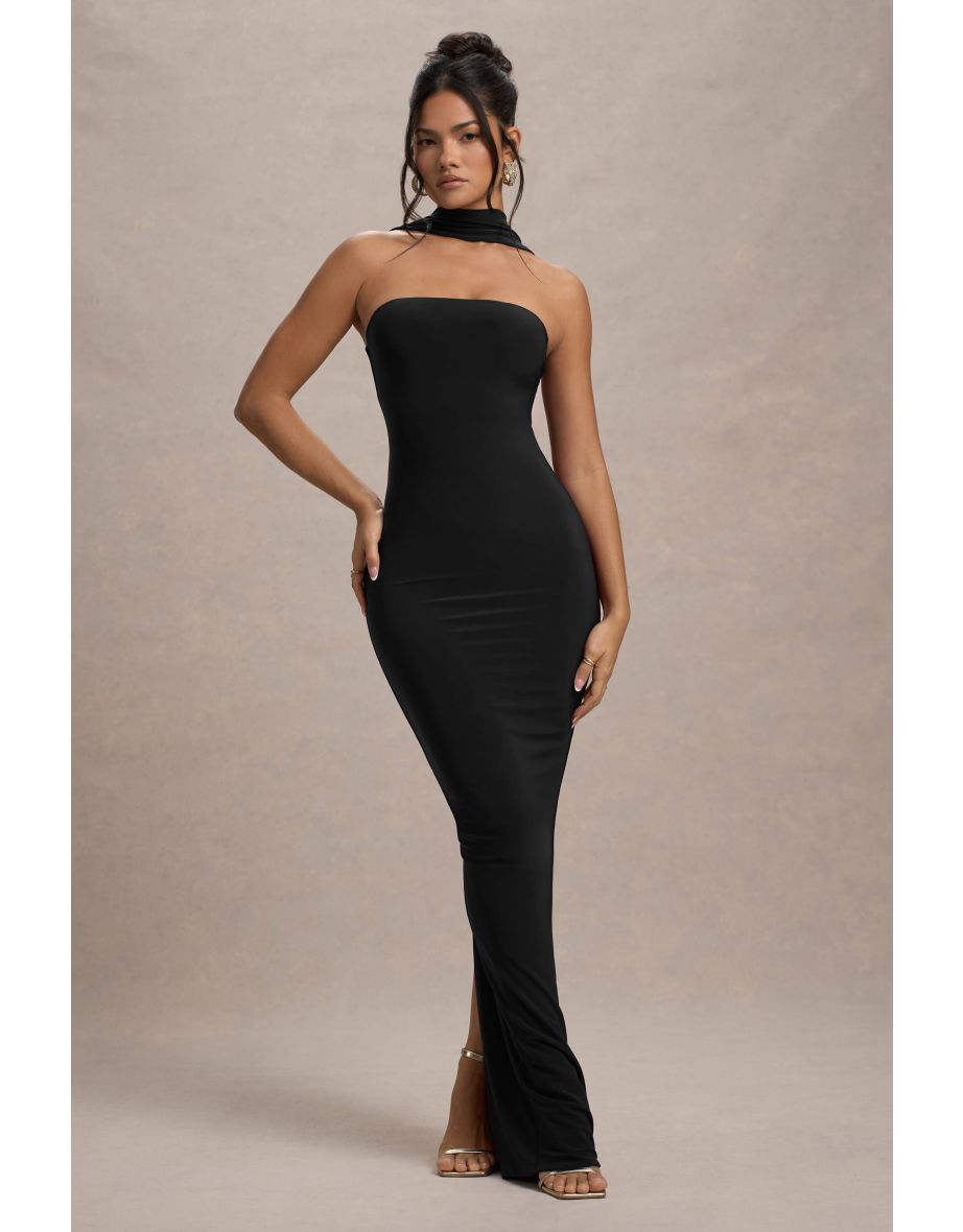 Nobu | Black Bandeau Maxi Dress With Halter-Collar