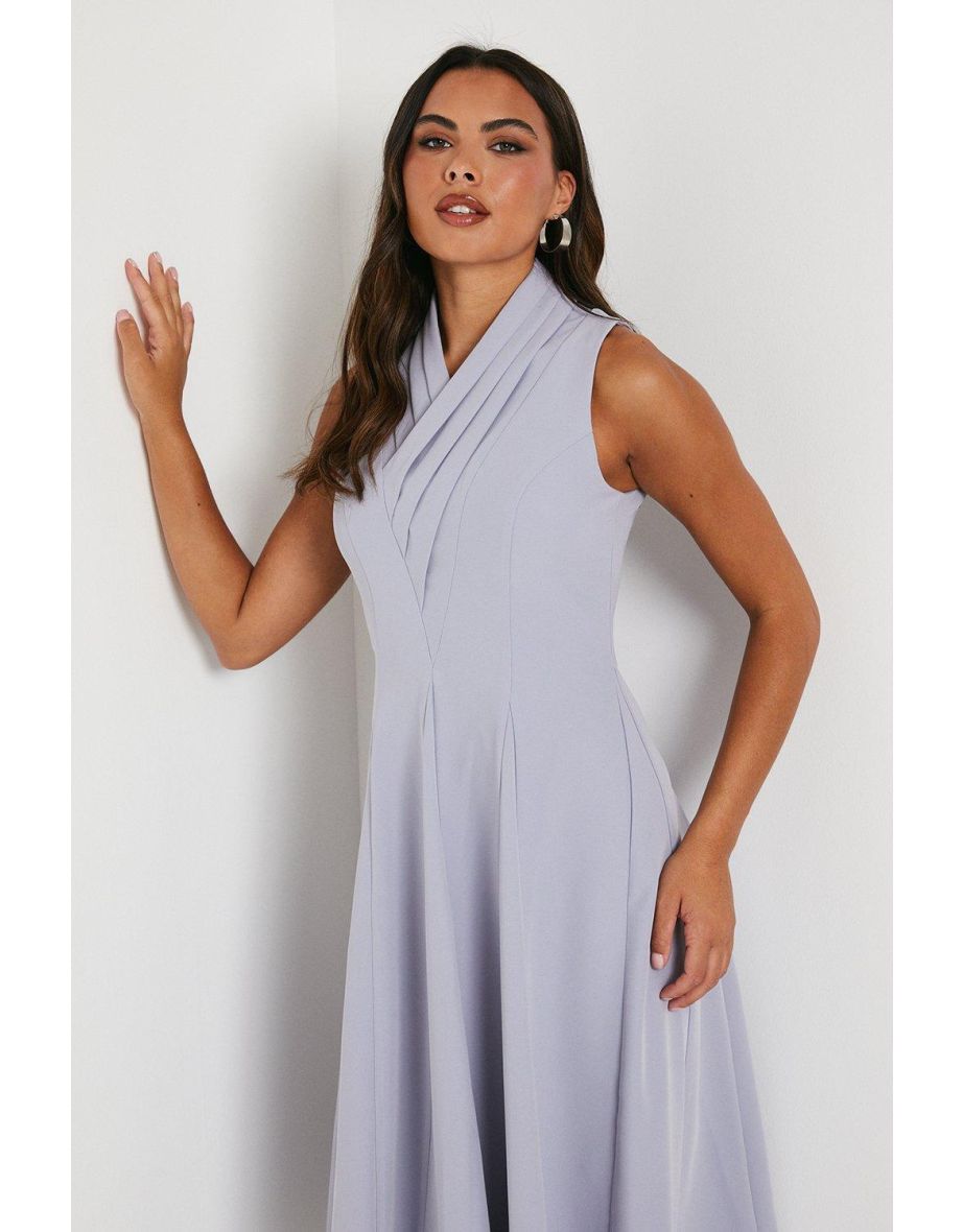 Crepe Pleat Collar Full Skirt Midaxi Dress - 3