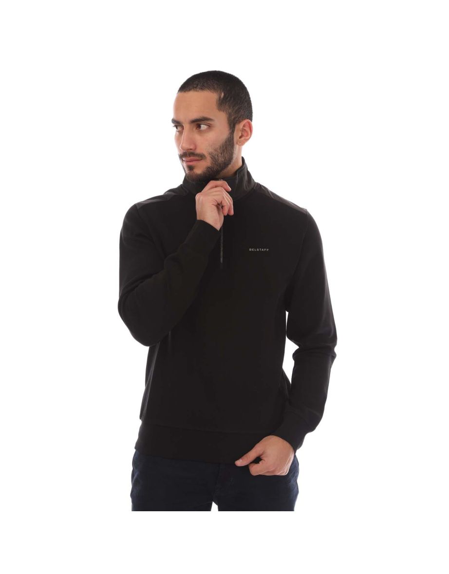 Men's Belstaff Cotton Fleece Alloy Quarter Zip Sweatshirt in Black