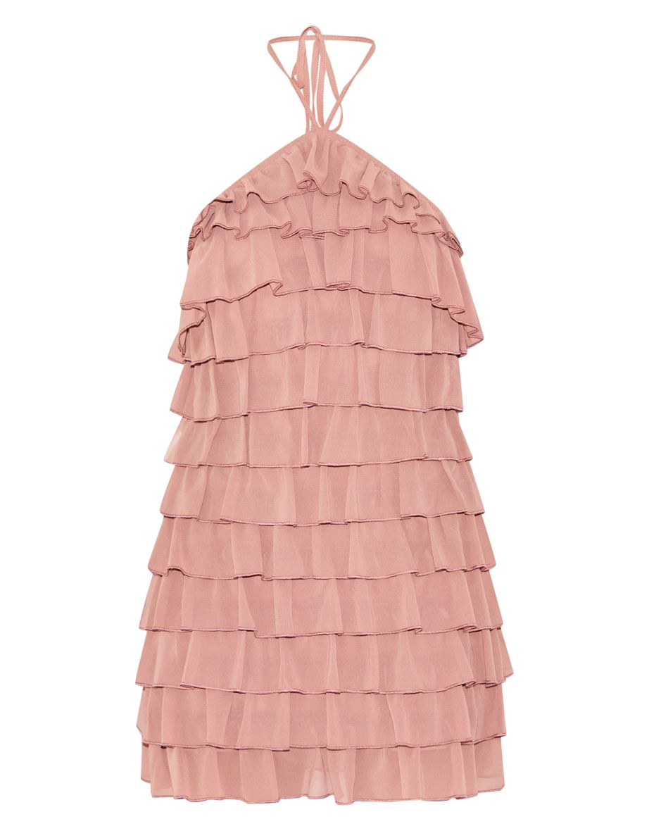 Dusty Peach Extreme Ruffle Halterneck Shift Dress - 4