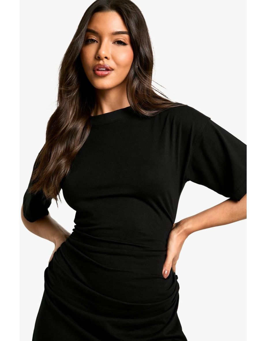 Ruched Side T-shirt Mini Dress - black - 3