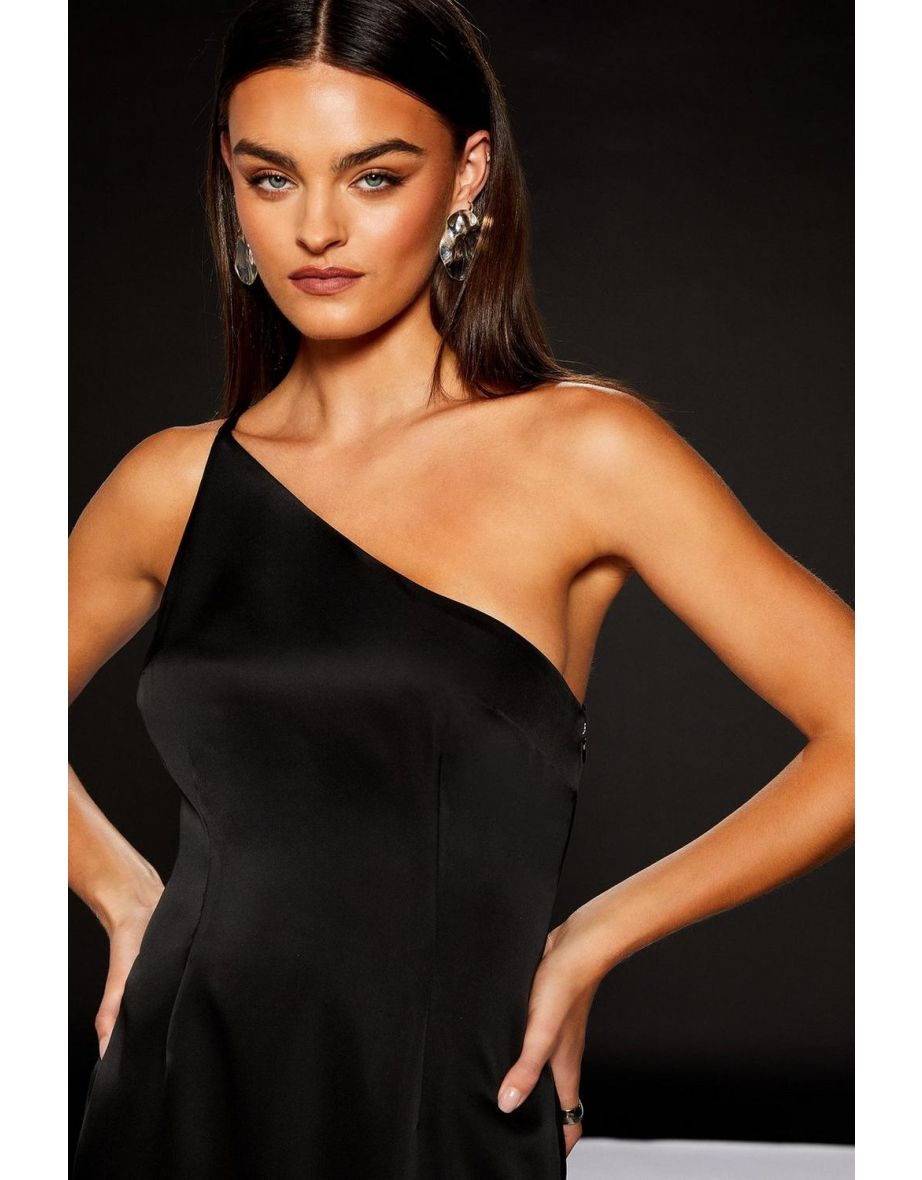 Runway 1.8.1.8 Black Organza Hem One Shoulder Satin Dress - 3