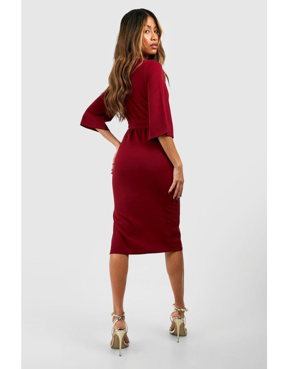 Shop Belted Half Sleeve Side Split Midi Dress Online in Iraq Shop Belted Half Sleeve Side Split Midi Dress Online in Iraq