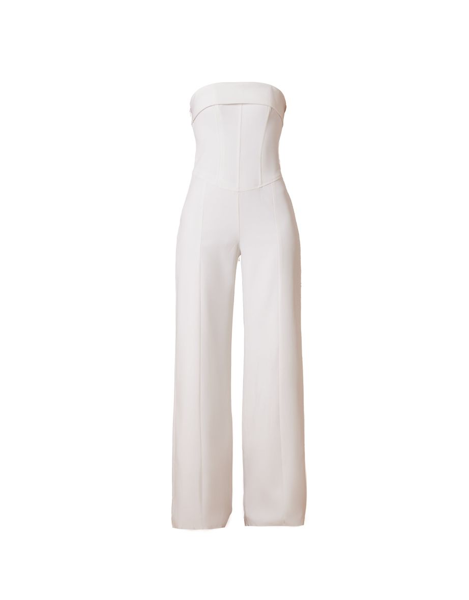 Premium White Woven Bandeau Wide Leg Jumpsuit - 4