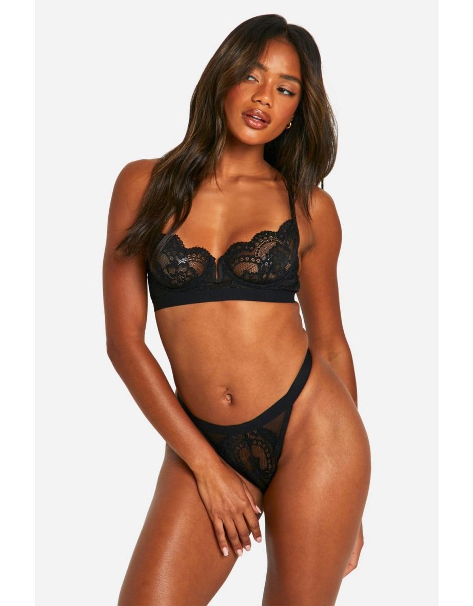 Lace Underwire Balcony Bra - black