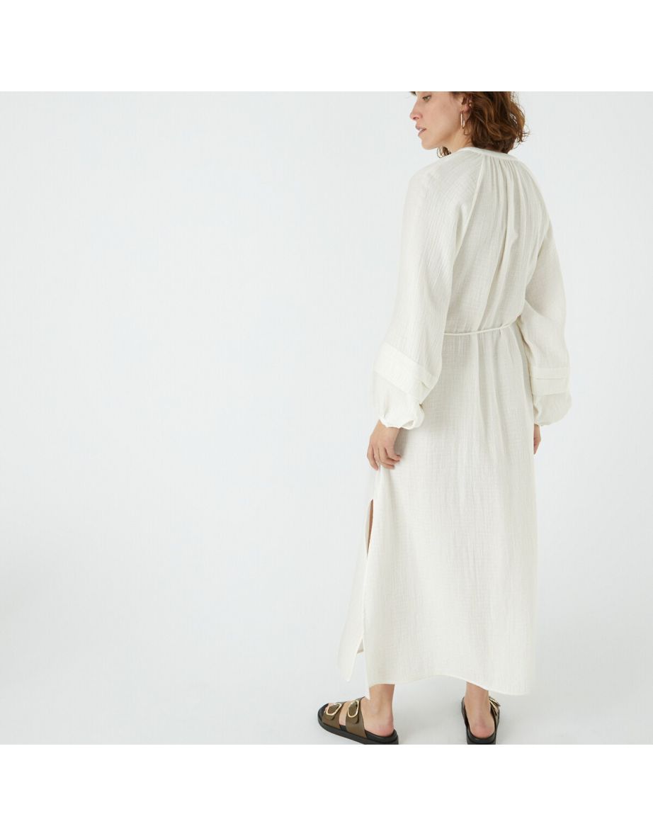 Cotton Full Maxi Dress with Long Balloon Sleeves - 4