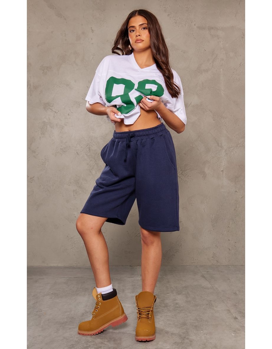 Navy Long Sweat Shorts