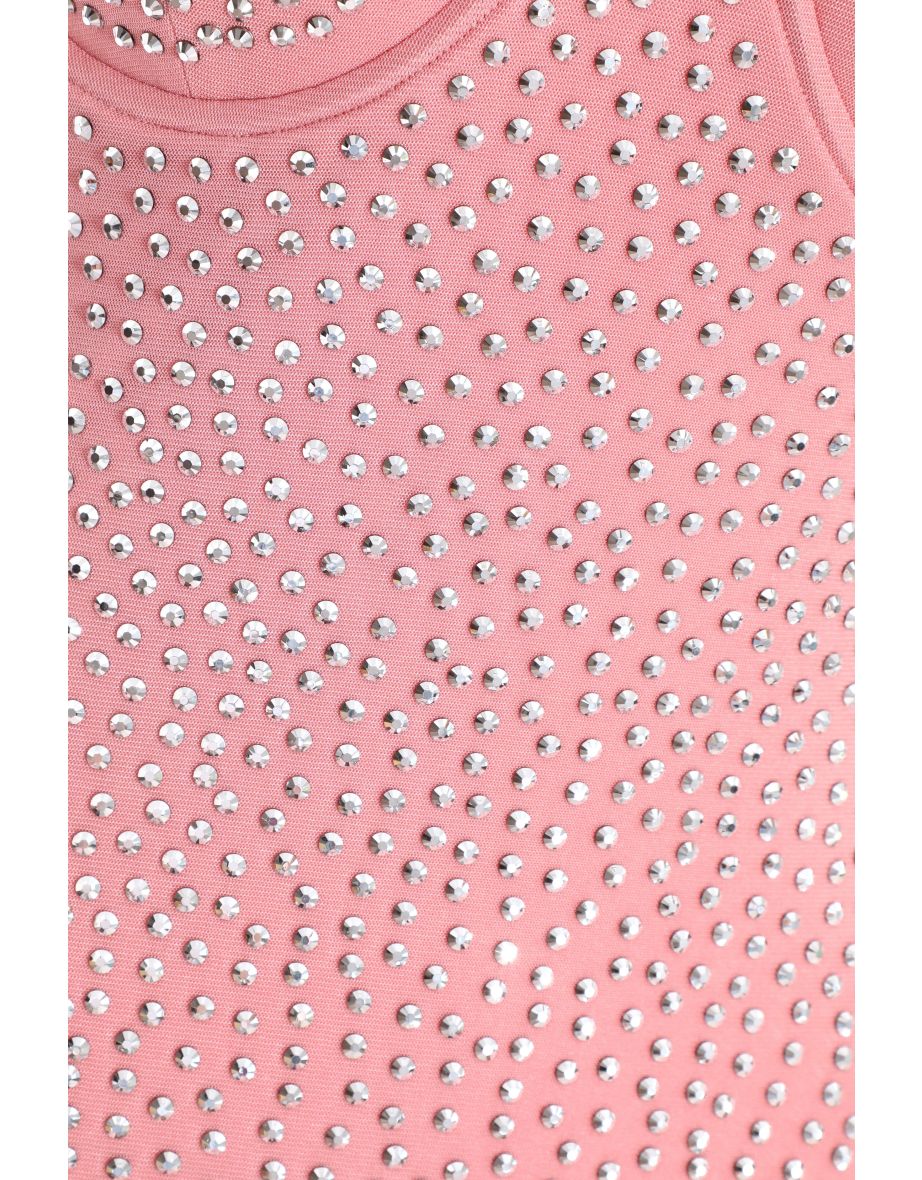 Pink Rhinestone Bodycon Midaxi Dress - 5