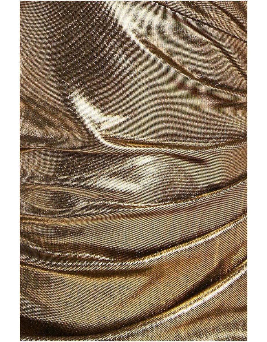 Goddiva Fan Pleated Bardot Scuba Crepe Maxi - Gold - 3