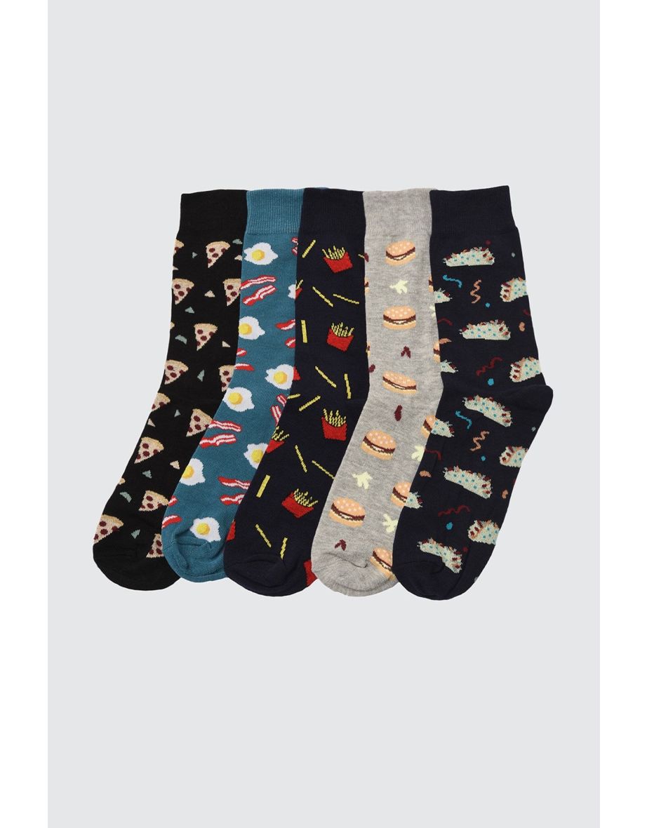 Multicolored Cotton Food Patterned 5 Pack Socks
