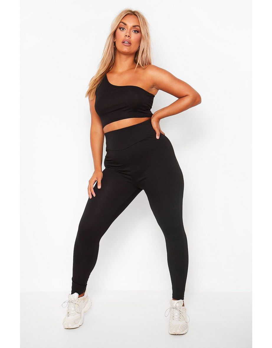 Plus Cotton Basic Sculpt Leggings - black