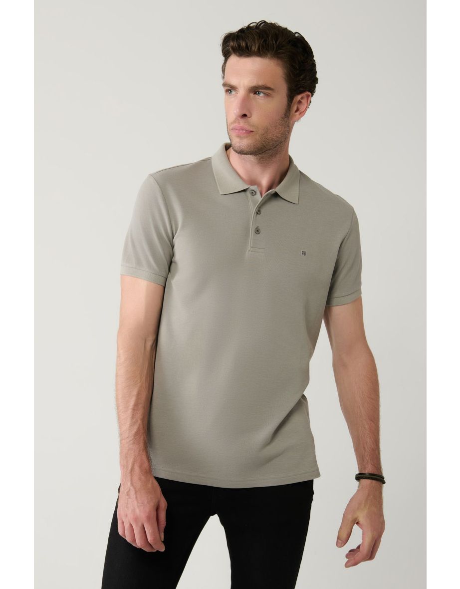 Men's Stone Polo Neck T-shirt 100% Cotton Cool Keeping Regular Fit