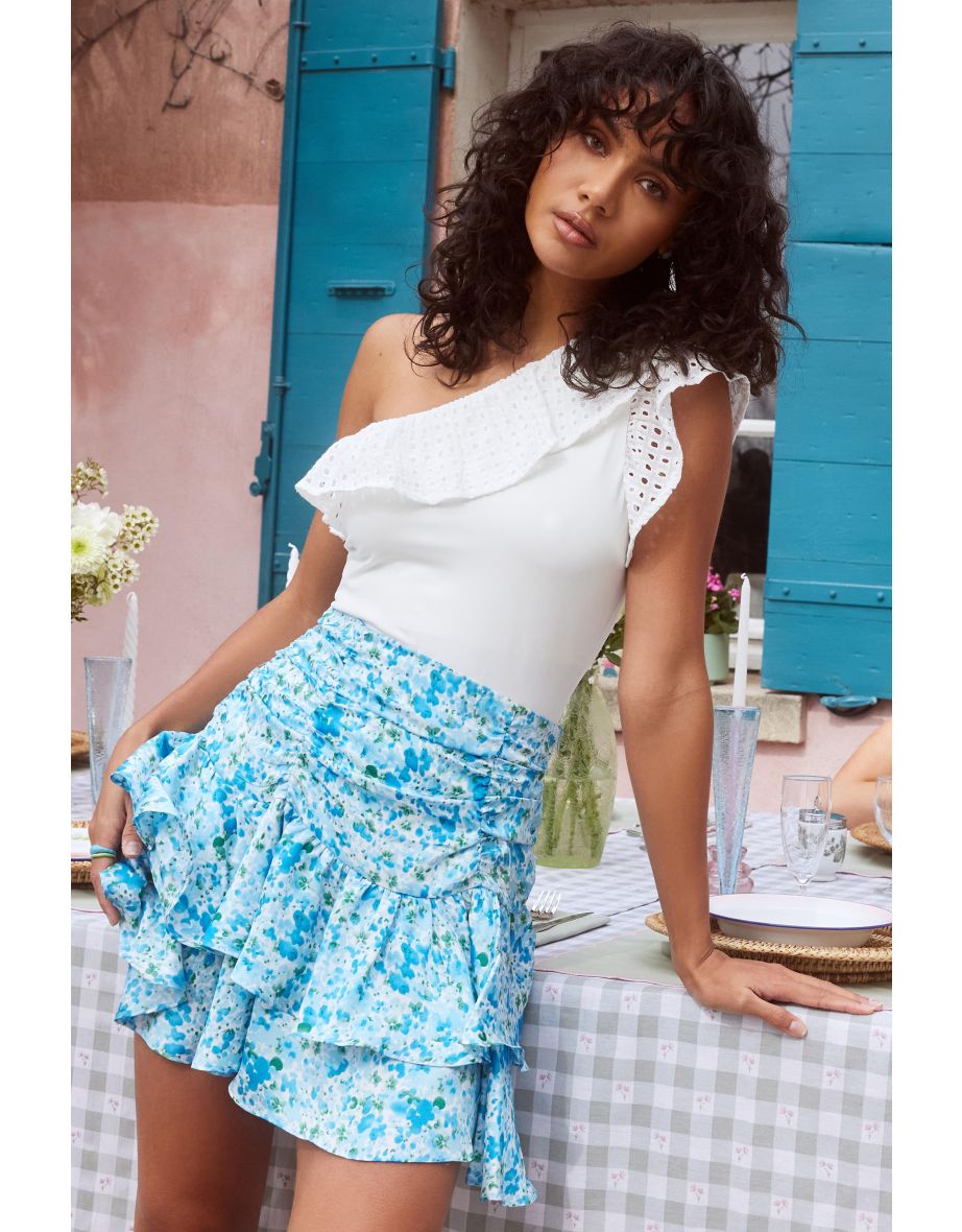 Floral ruched mini skirt sale