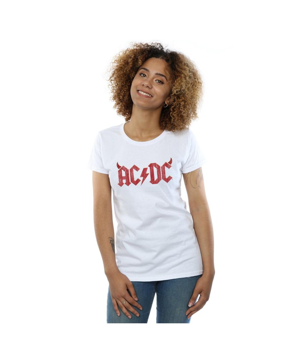 AC/DC Womens/Ladies Horns Logo Cotton T-Shirt - White