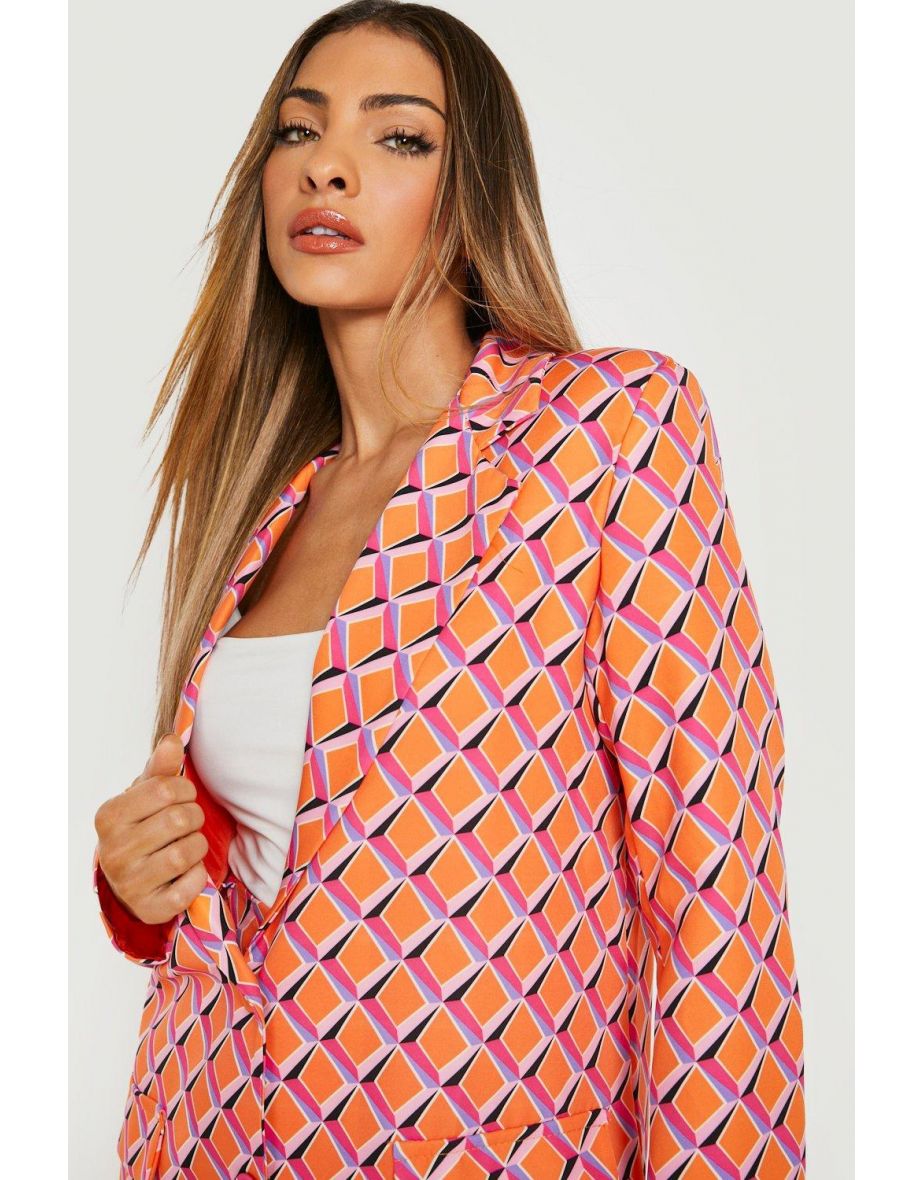 Retro Print Relaxed Fit Blazer - orange - 3