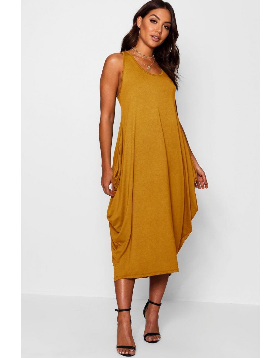 Racer Back Ruched Maxi Dress - mustard