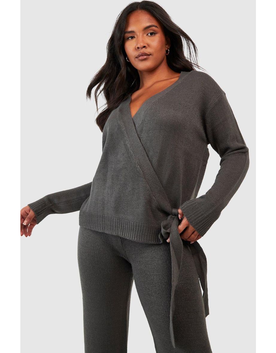 Plus Wrap Tie Side Jumper And Trouser Co-ord - charcoal - 3