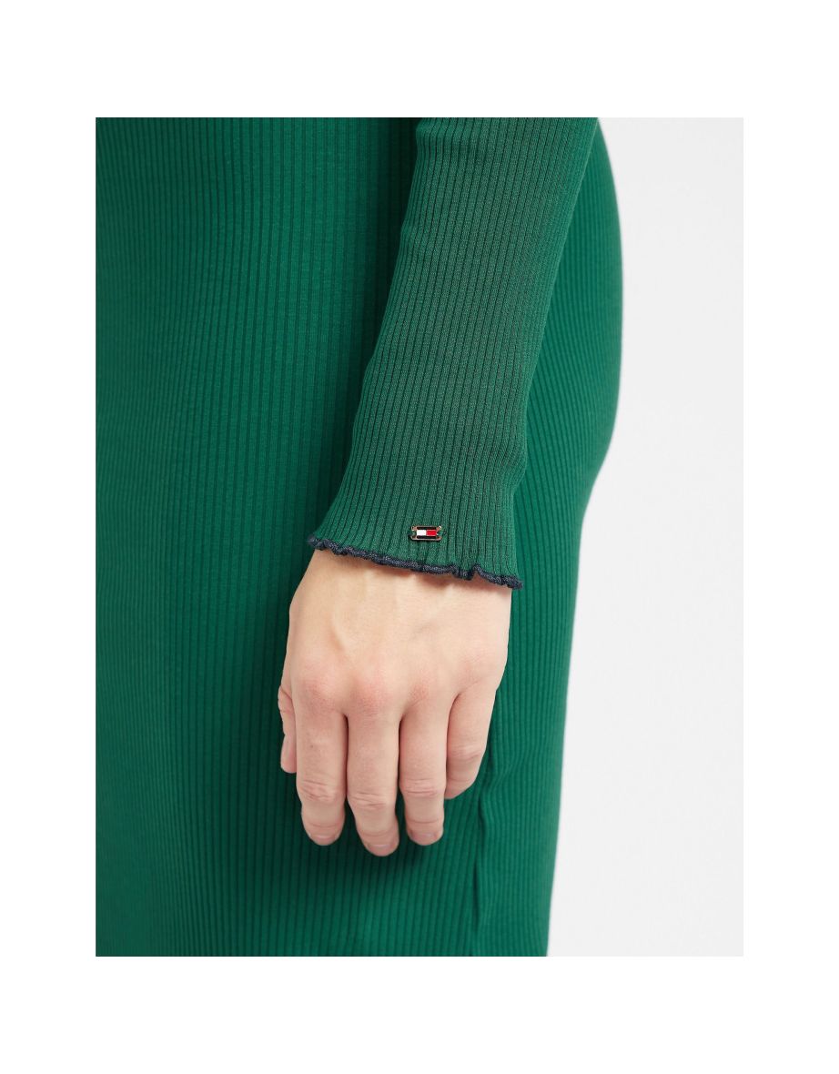 Women's Tommy Hilfiger Frill Rib Midi Dress in Green - 4