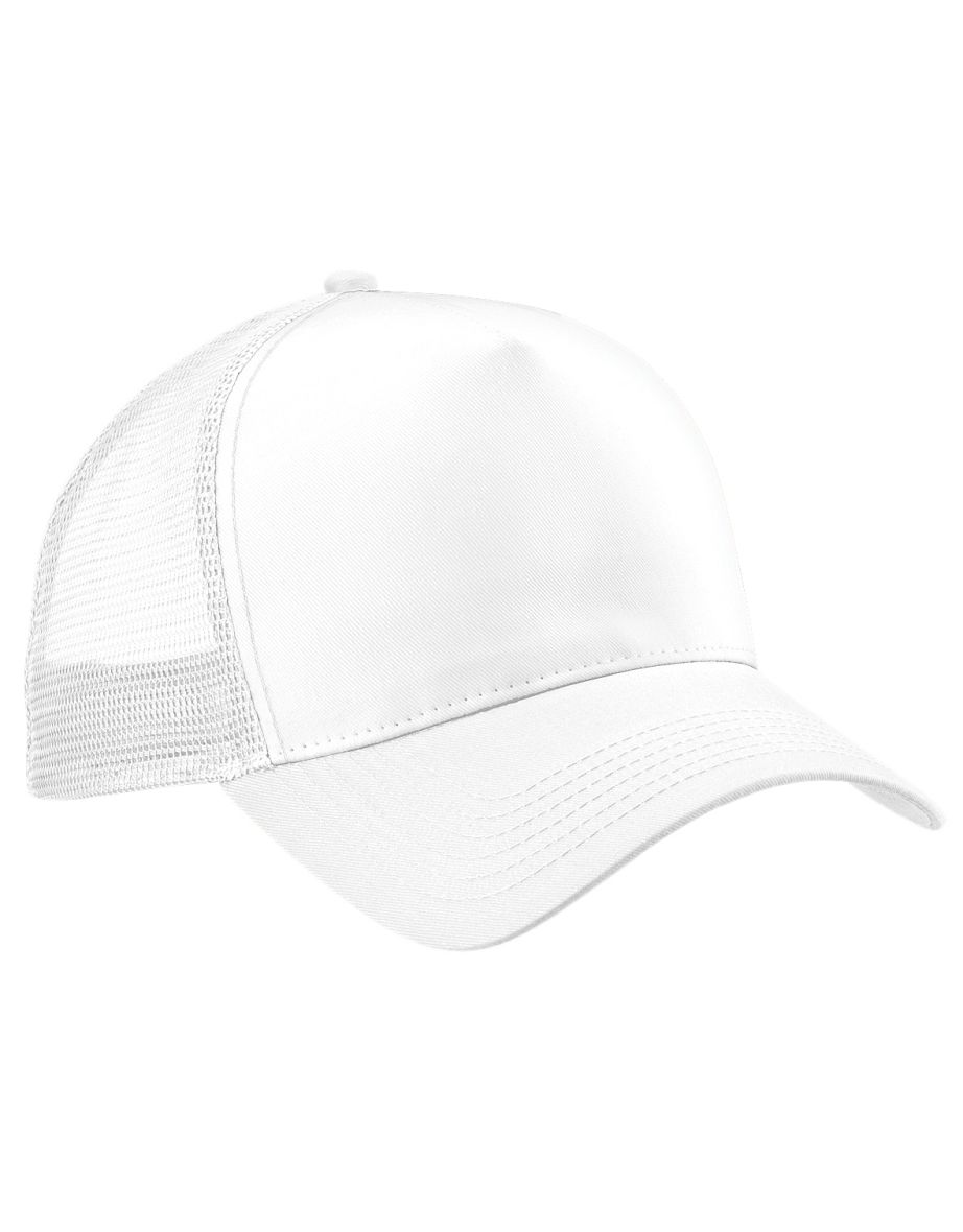 Beechfield Mens Half Mesh Trucker Cap / Headwear (Pack of 2) - White/White