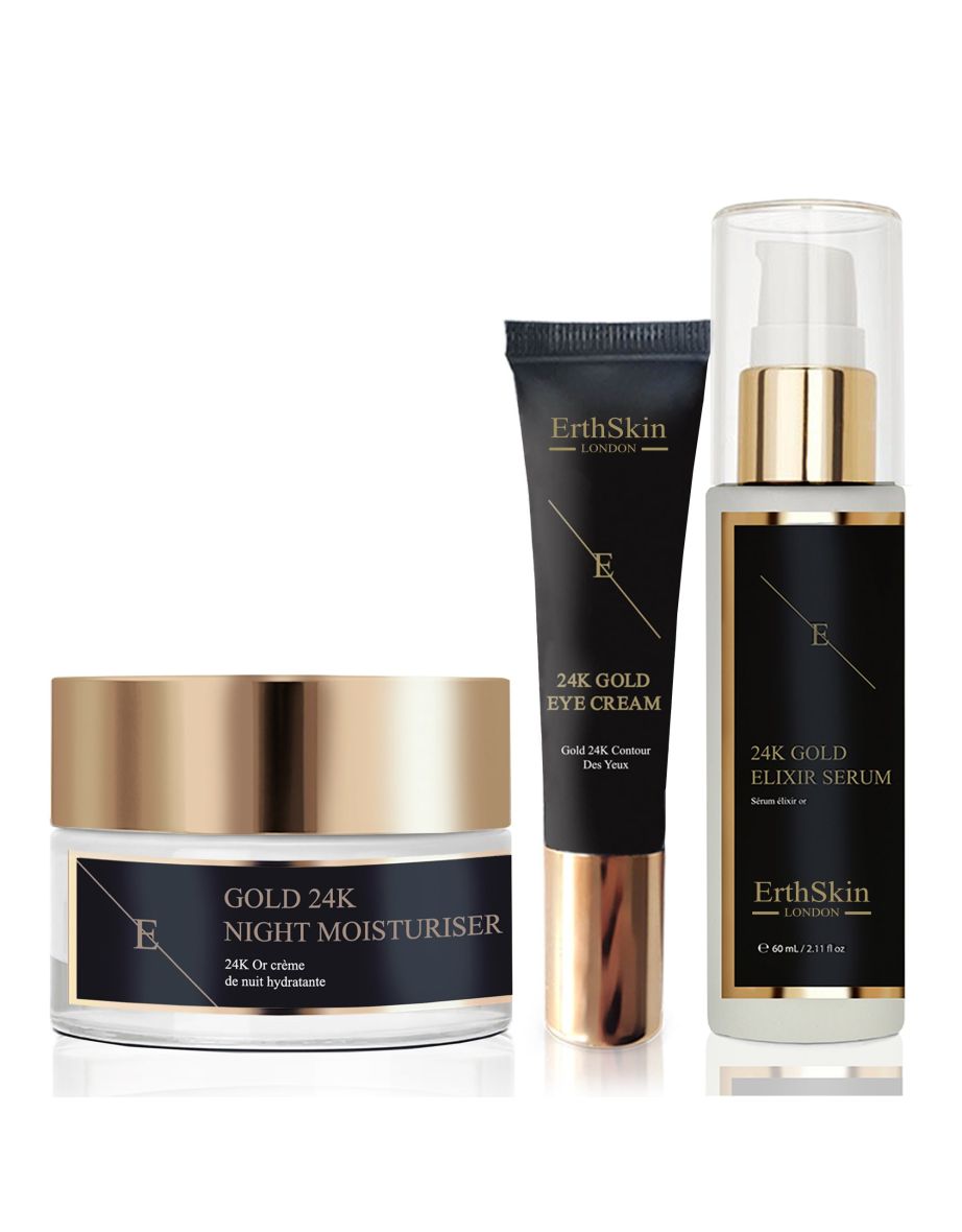 Eclatskin London Elixir Serum + 24K Gold Anti-Wrinkle Moisturiser + 24K Gold Under Eye Cream