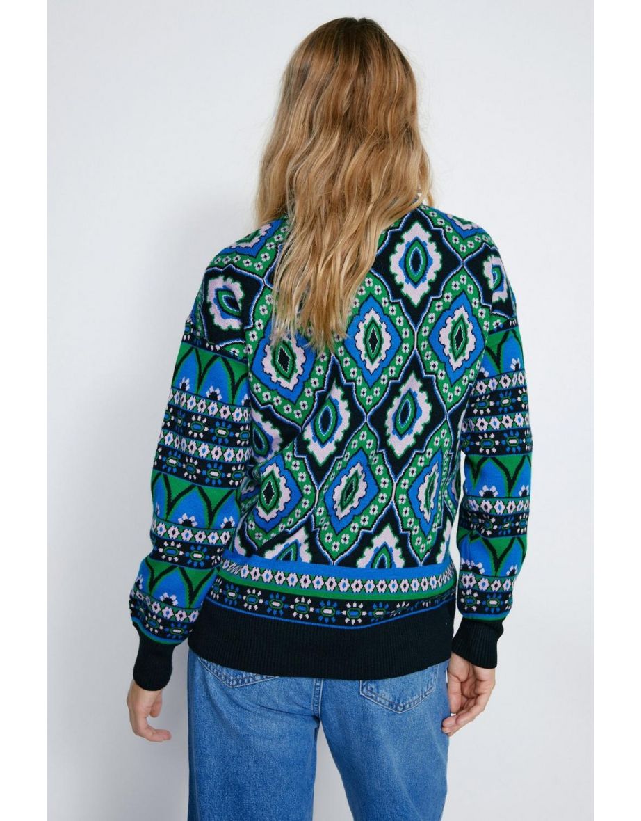 Tile Border Jacquard Knit Jumper - 2