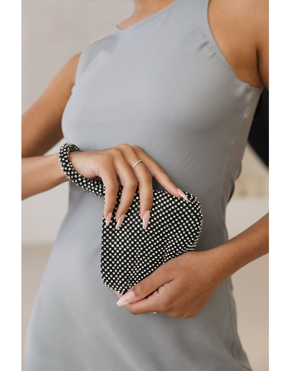 DIAMANTE MINI CHAINMAIL POUCH BAG IN BLACK