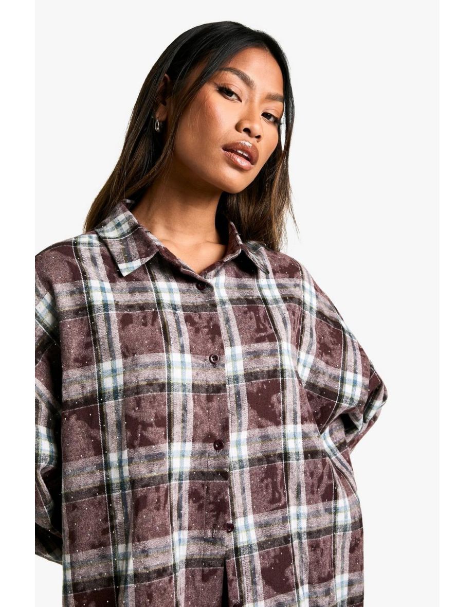 Embellished Check Oversized Shirt - 3