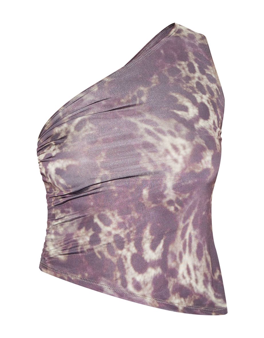 Grey Leopard Print Ruched Asymmetric One Shoulder Top - 4