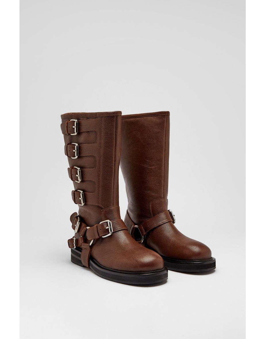Real Leather Multi Buckle Biker Boot - 3