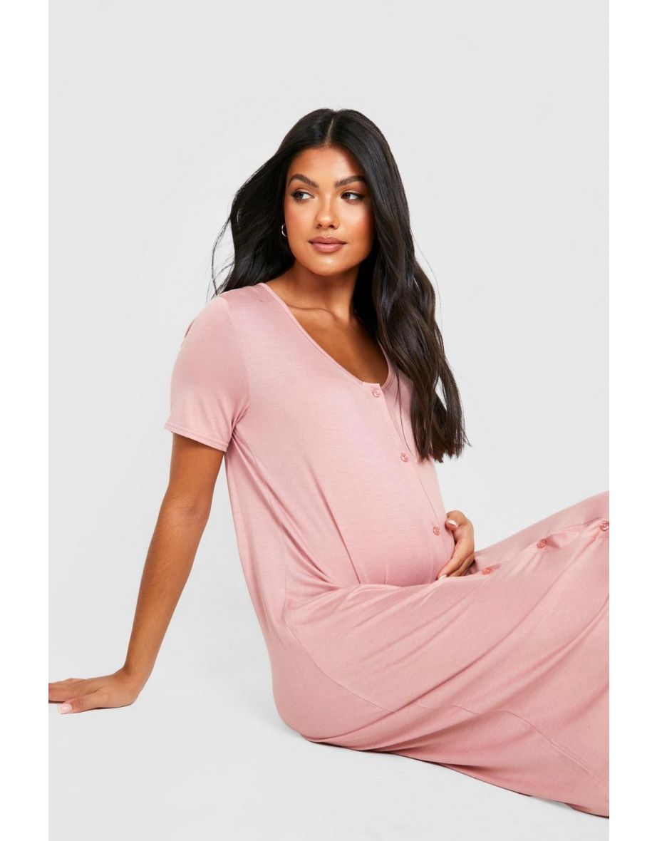 Maternity Midi Button Front Nightie - rose - 3