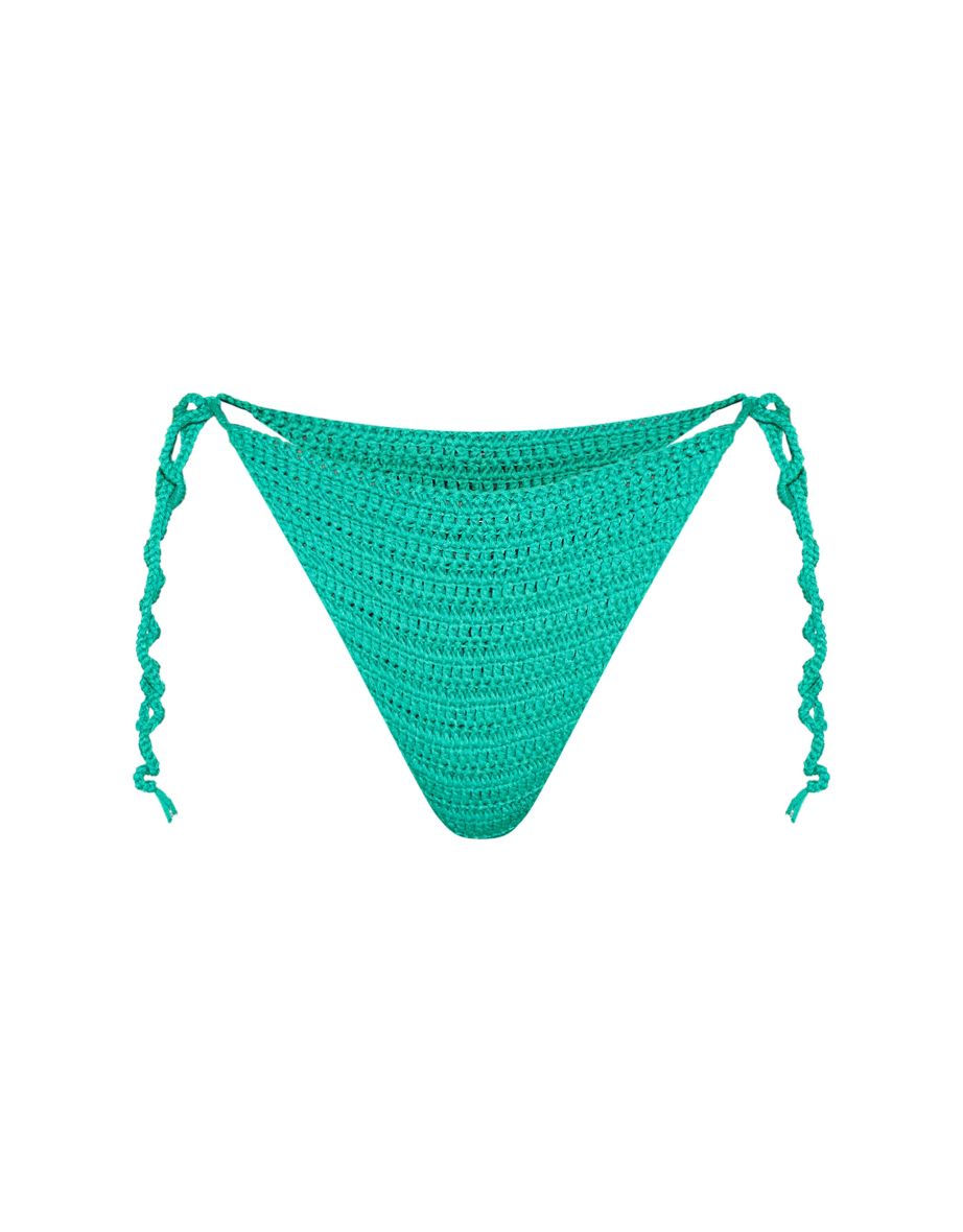 Green Tie Side Crochet Bikini Bottoms - 3