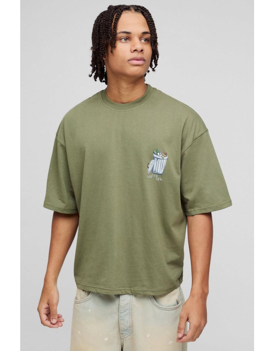 Oversized Boxy Waste Man Printed T-Shirt - olive
