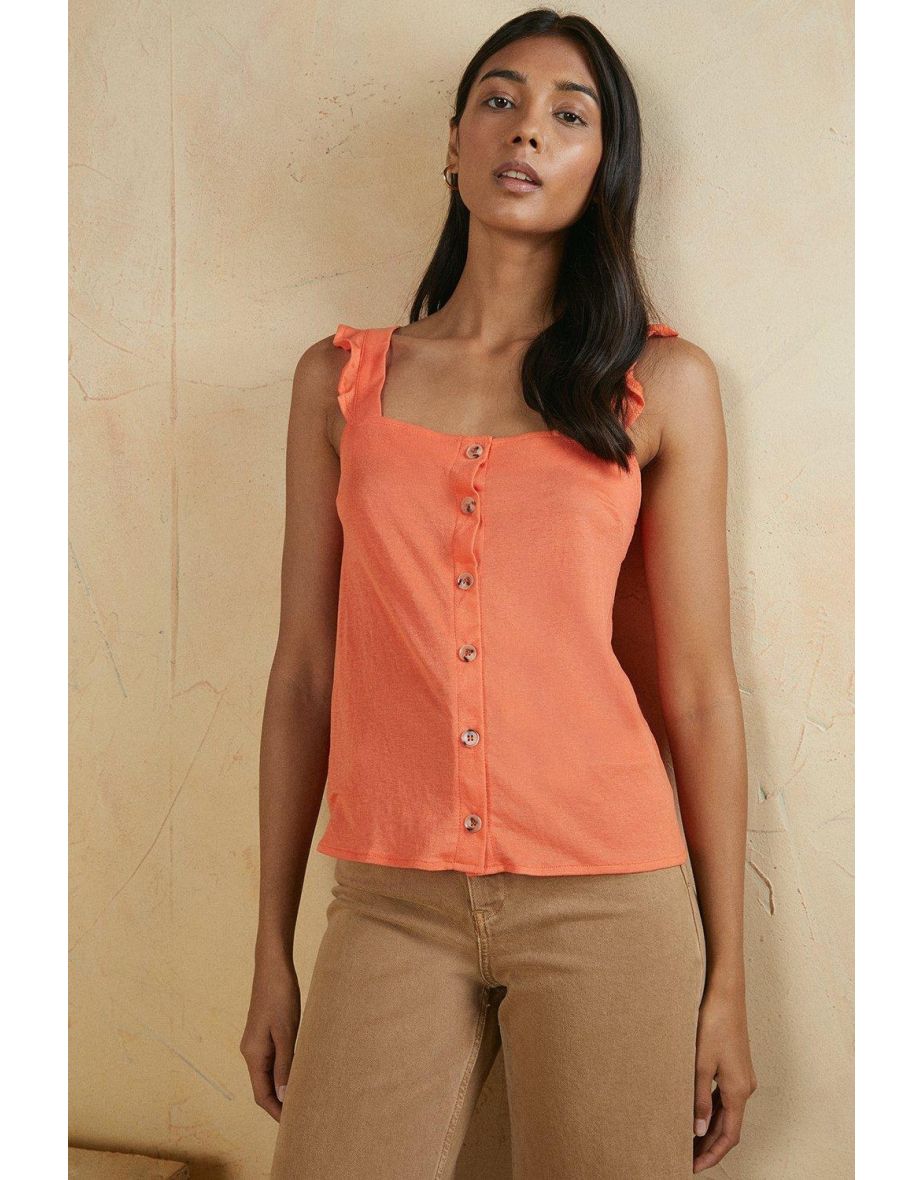 Pique Button Through Cami Top