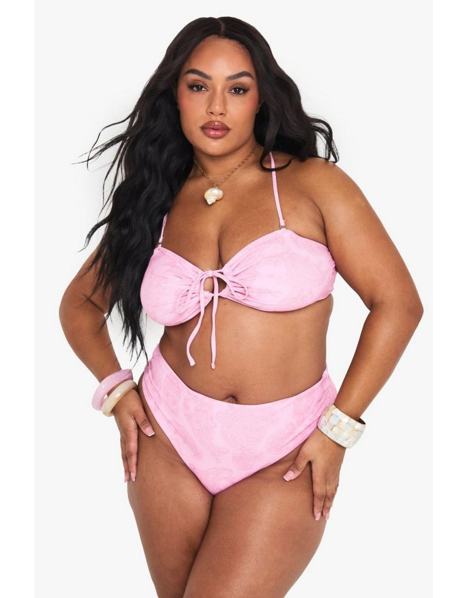 PLUS PAISLEY BIKINI TOP & HIGH WAIST BIKINI - pink