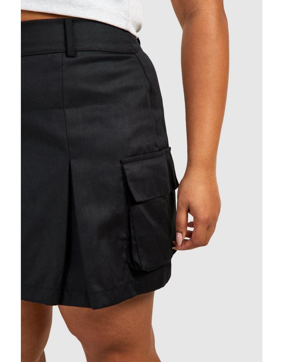 Plus Pleated Cargo Mini Skirt - black - 3
