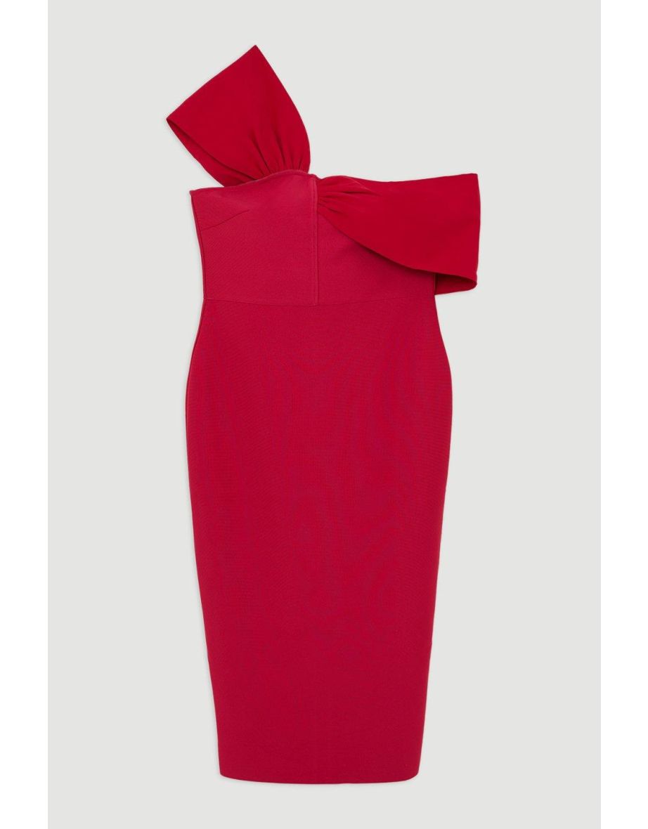 Plus Size Figure Form Bandage Knit Asymmetric Strap Midi Dress - 3