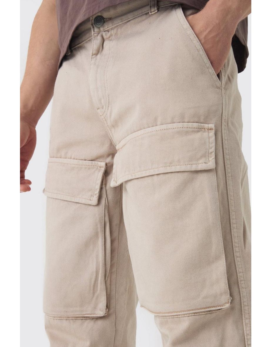 Relaxed Heavyweight Twill Acid Washed Cargo Trousers - taupe - 2
