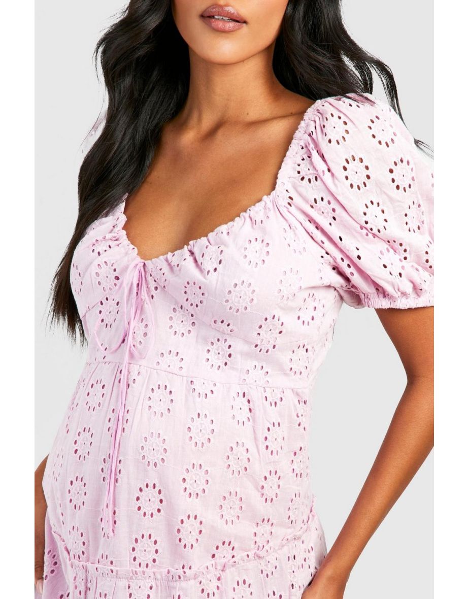 Maternity Broderie Tiered Smock Dress - lavender - 3