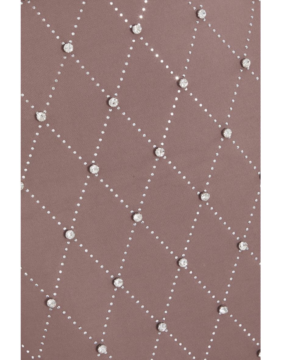 Mocha Rhinestone Square Neck Floor Length Dress - 4
